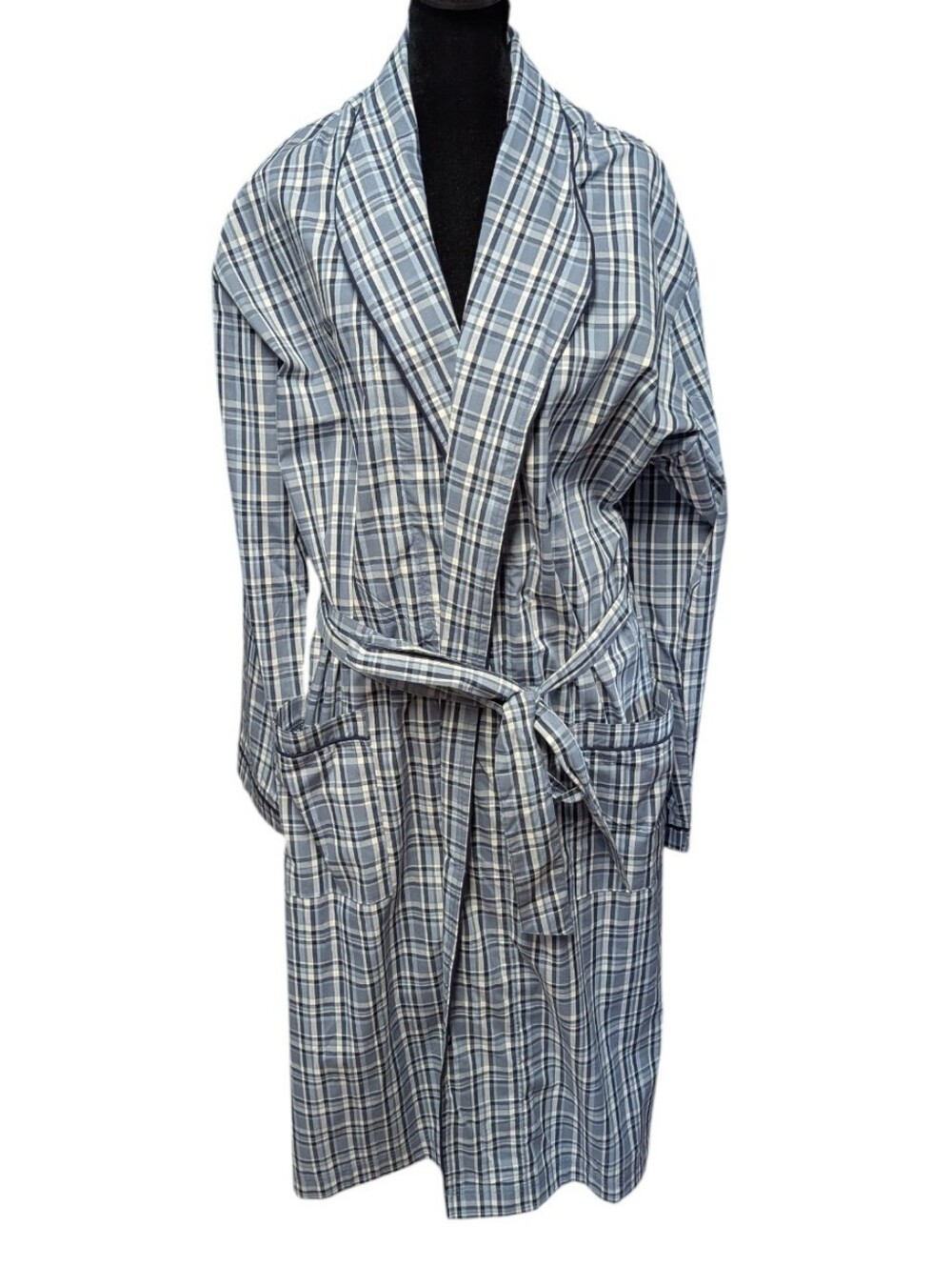 Men's S/M Blue And White Plaid Robe Lightweight Breathable